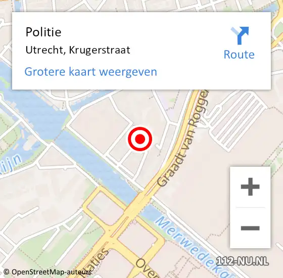 Locatie op kaart van de 112 melding: Politie Utrecht, Krugerstraat op 14 januari 2019 08:08