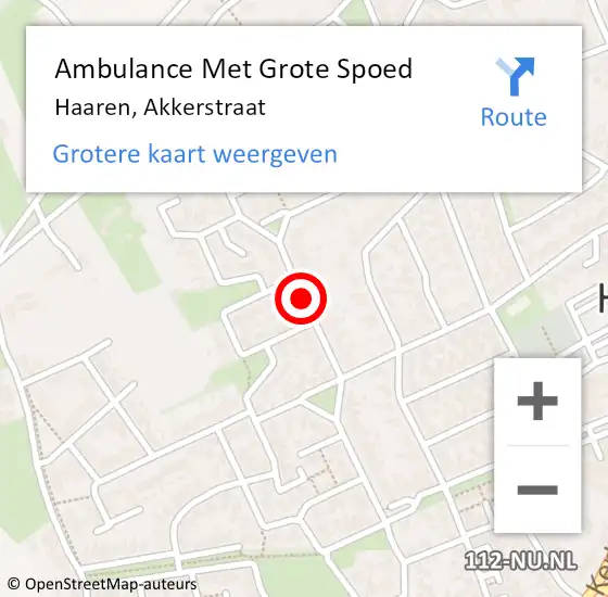 Locatie op kaart van de 112 melding: Ambulance Met Grote Spoed Naar Haaren, Akkerstraat op 14 januari 2019 08:37