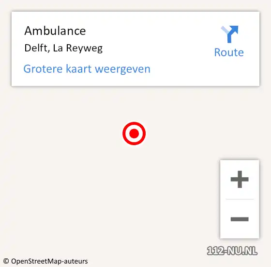 Locatie op kaart van de 112 melding: Ambulance Delft, La Reyweg op 14 januari 2019 14:03
