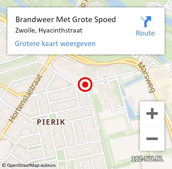 Locatie op kaart van de 112 melding: Brandweer Met Grote Spoed Naar Zwolle, Hyacinthstraat op 14 januari 2019 14:56