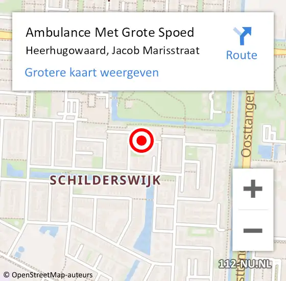Locatie op kaart van de 112 melding: Ambulance Met Grote Spoed Naar Heerhugowaard, Jacob Marisstraat op 14 januari 2019 16:18