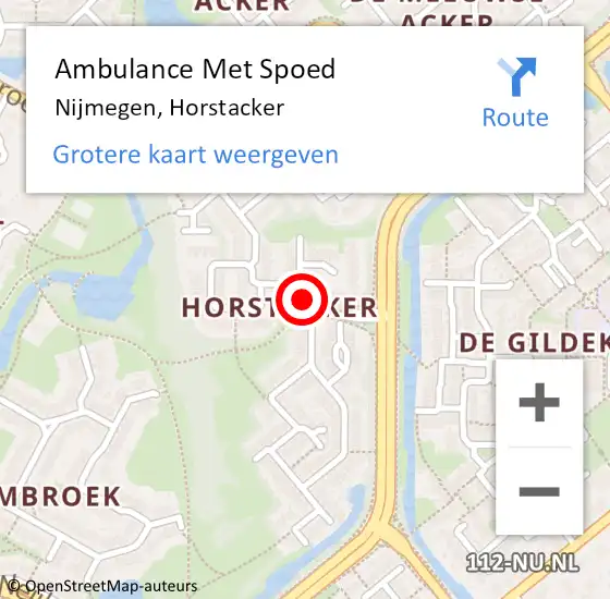 Locatie op kaart van de 112 melding: Ambulance Met Spoed Naar Nijmegen, Horstacker op 14 januari 2019 16:33