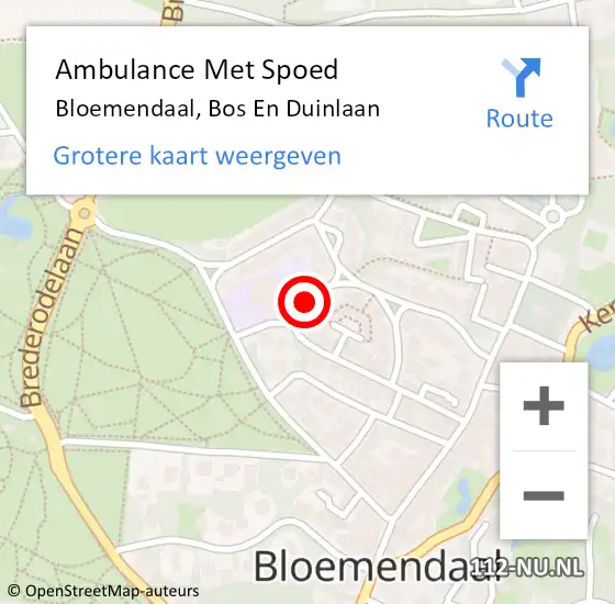 Locatie op kaart van de 112 melding: Ambulance Met Spoed Naar Bloemendaal, Bos En Duinlaan op 14 januari 2019 17:54