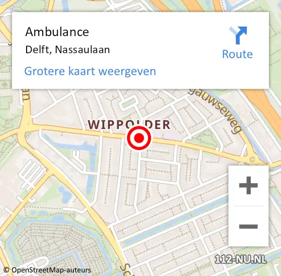 Locatie op kaart van de 112 melding: Ambulance Delft, Nassaulaan op 14 januari 2019 19:53
