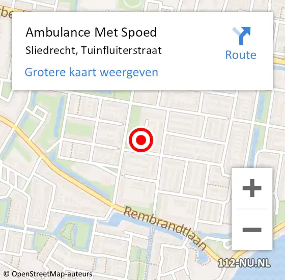 Locatie op kaart van de 112 melding: Ambulance Met Spoed Naar Sliedrecht, Tuinfluiterstraat op 14 januari 2019 20:37