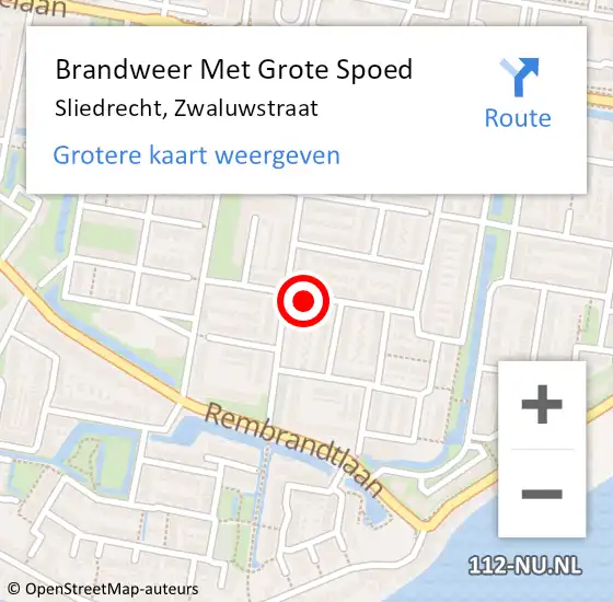 Locatie op kaart van de 112 melding: Brandweer Met Grote Spoed Naar Sliedrecht, Zwaluwstraat op 14 januari 2019 21:01