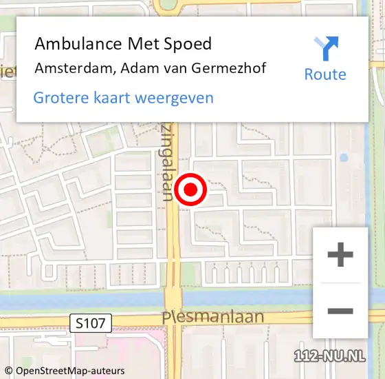 Locatie op kaart van de 112 melding: Ambulance Met Spoed Naar Amsterdam, Adam van Germezhof op 15 januari 2019 00:54