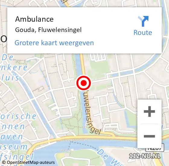 Locatie op kaart van de 112 melding: Ambulance Gouda, Fluwelensingel op 15 januari 2019 09:41
