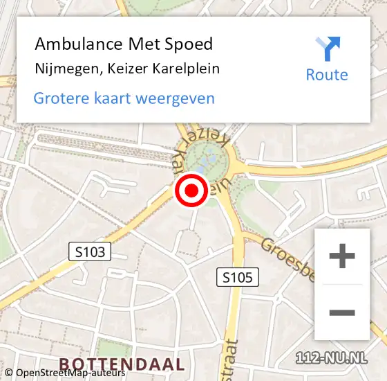 Locatie op kaart van de 112 melding: Ambulance Met Spoed Naar Nijmegen, Keizer Karelplein op 15 januari 2019 09:42