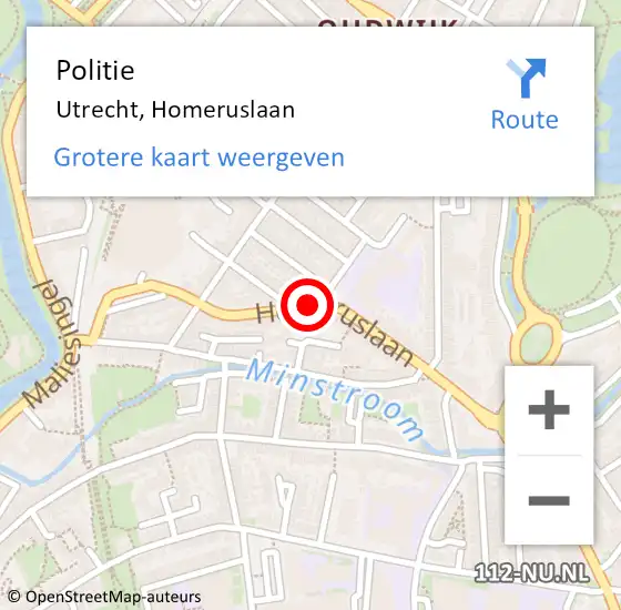 Locatie op kaart van de 112 melding: Politie Utrecht, Homeruslaan op 15 januari 2019 11:14