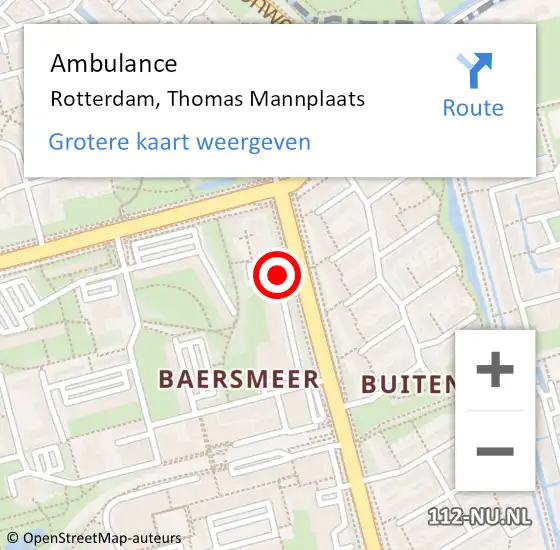 Locatie op kaart van de 112 melding: Ambulance Rotterdam, Thomas Mannplaats op 15 januari 2019 11:53