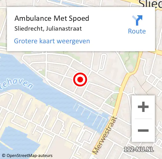 Locatie op kaart van de 112 melding: Ambulance Met Spoed Naar Sliedrecht, Julianastraat op 15 januari 2019 13:35