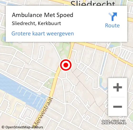 Locatie op kaart van de 112 melding: Ambulance Met Spoed Naar Sliedrecht, Kerkbuurt op 15 januari 2019 13:56
