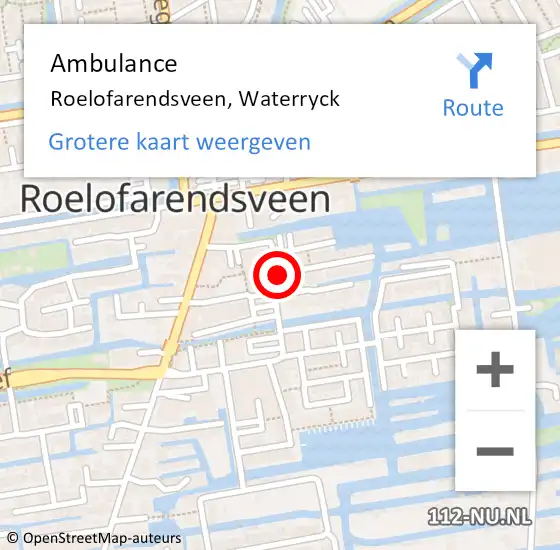 Locatie op kaart van de 112 melding: Ambulance Roelofarendsveen, Waterryck op 15 januari 2019 14:42