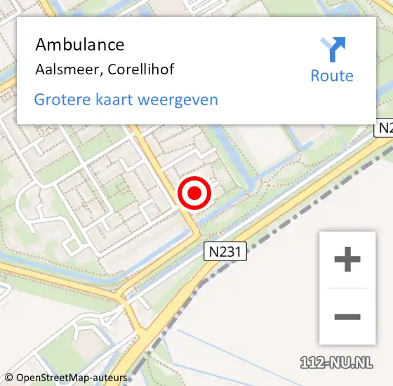 Locatie op kaart van de 112 melding: Ambulance Aalsmeer, Corellihof op 15 januari 2019 18:05