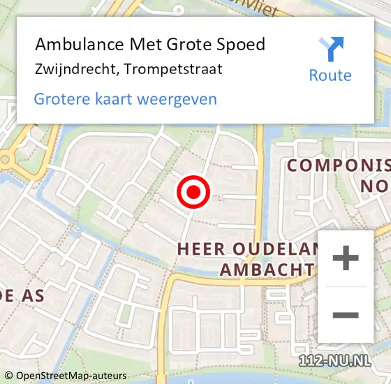 Locatie op kaart van de 112 melding: Ambulance Met Grote Spoed Naar Zwijndrecht, Trompetstraat op 16 januari 2019 05:20