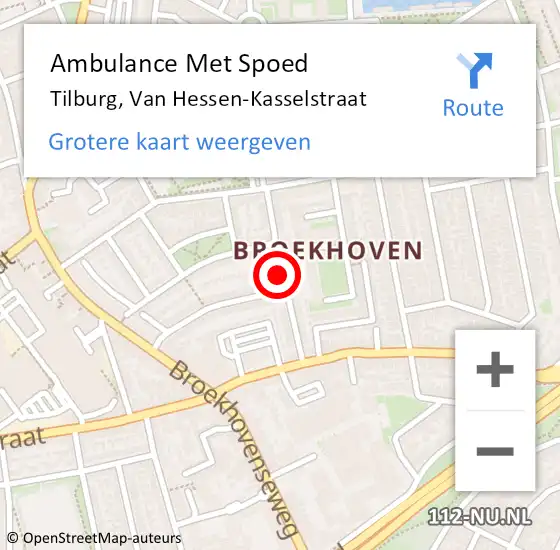 Locatie op kaart van de 112 melding: Ambulance Met Spoed Naar Tilburg, Van Hessen-Kasselstraat op 16 januari 2019 07:34