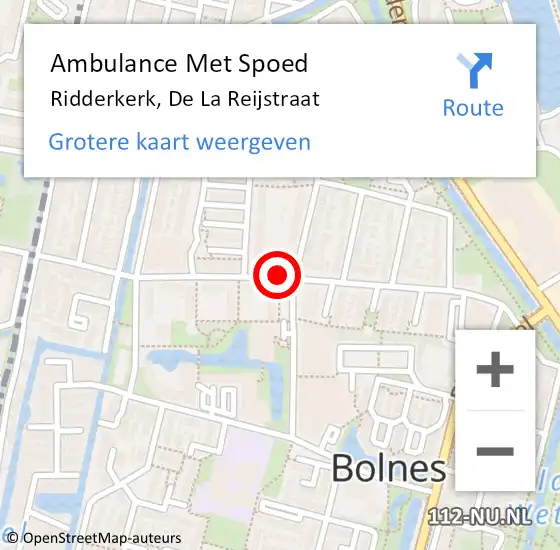 Locatie op kaart van de 112 melding: Ambulance Met Spoed Naar Ridderkerk, de la Reijstraat op 16 januari 2019 07:36