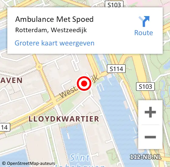 Locatie op kaart van de 112 melding: Ambulance Met Spoed Naar Rotterdam, Westzeedijk op 16 januari 2019 08:55