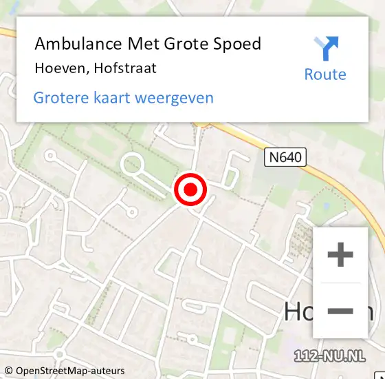 Locatie op kaart van de 112 melding: Ambulance Met Grote Spoed Naar Hoeven, Hofstraat op 16 januari 2019 08:58