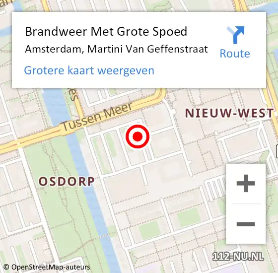 Locatie op kaart van de 112 melding: Brandweer Met Grote Spoed Naar Amsterdam, Martini Van Geffenstraat op 16 januari 2019 10:20