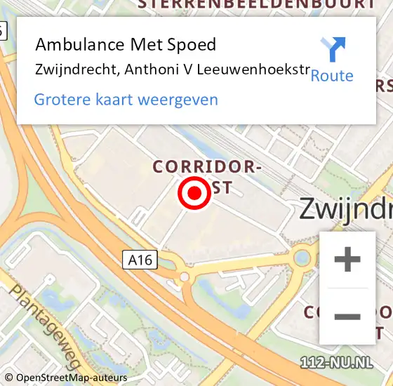 Locatie op kaart van de 112 melding: Ambulance Met Spoed Naar Zwijndrecht, Van Leeuwenhoekstraat op 16 januari 2019 10:22