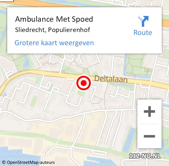 Locatie op kaart van de 112 melding: Ambulance Met Spoed Naar Sliedrecht, Populierenhof op 16 januari 2019 14:12
