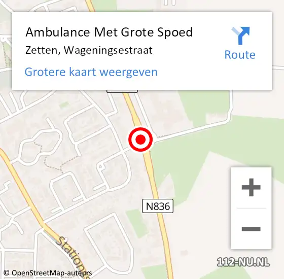 Locatie op kaart van de 112 melding: Ambulance Met Grote Spoed Naar Zetten, Wageningsestraat op 16 januari 2019 17:44