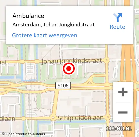 Locatie op kaart van de 112 melding: Ambulance Amsterdam, Johan Jongkindstraat op 17 januari 2019 08:06