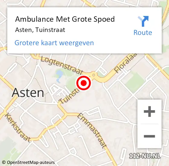 Locatie op kaart van de 112 melding: Ambulance Met Grote Spoed Naar Asten, Tuinstraat op 17 januari 2019 09:19