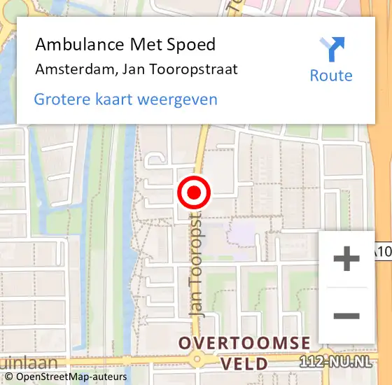 Locatie op kaart van de 112 melding: Ambulance Met Spoed Naar Amsterdam, Jan Tooropstraat op 17 januari 2019 09:29