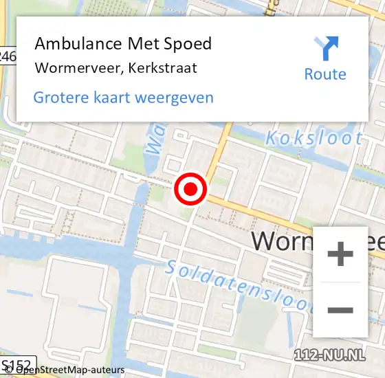 Locatie op kaart van de 112 melding: Ambulance Met Spoed Naar Wormerveer, Kerkstraat op 17 januari 2019 10:56