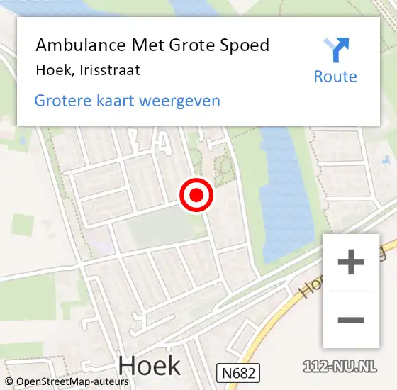Locatie op kaart van de 112 melding: Ambulance Met Grote Spoed Naar Hoek, Irisstraat op 17 januari 2019 12:21