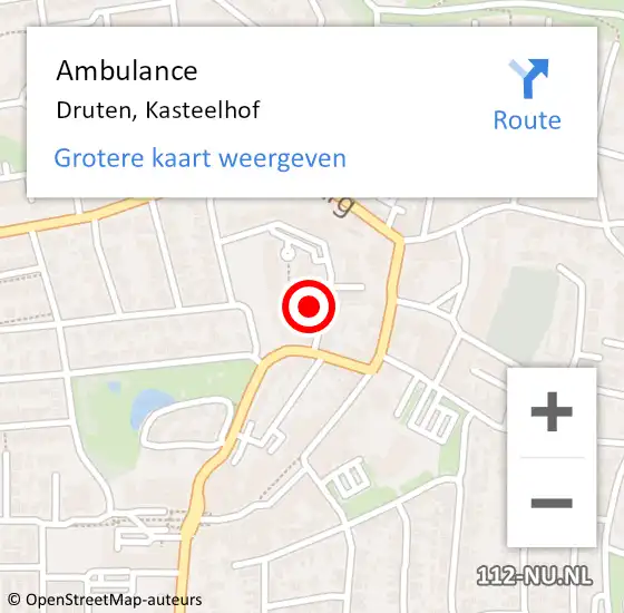 Locatie op kaart van de 112 melding: Ambulance Druten, Kasteelhof op 17 januari 2019 12:28
