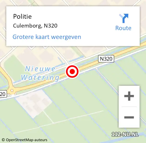 Locatie op kaart van de 112 melding: Politie Culemborg, N320 op 17 januari 2019 15:44