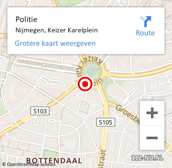 Locatie op kaart van de 112 melding: Politie Nijmegen, Keizer Karelplein op 17 januari 2019 17:03