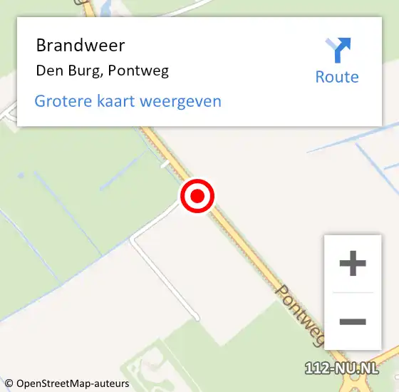 Locatie op kaart van de 112 melding: Brandweer Den Burg, Pontweg op 17 januari 2019 17:38