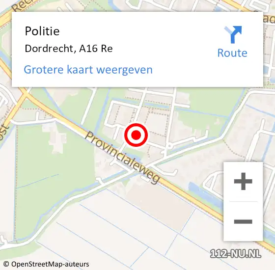 Locatie op kaart van de 112 melding: Politie Dordrecht, A16 Re op 17 januari 2019 18:04