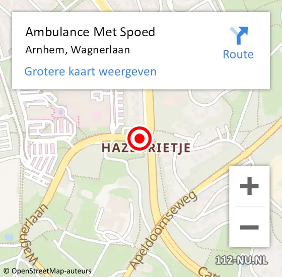 Locatie op kaart van de 112 melding: Ambulance Met Spoed Naar Arnhem, Wagnerlaan op 17 januari 2019 18:42