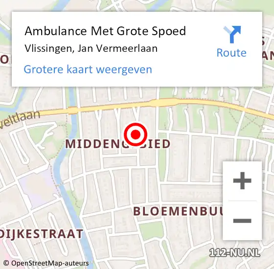 Locatie op kaart van de 112 melding: Ambulance Met Grote Spoed Naar Vlissingen, Jan Vermeerlaan op 18 januari 2019 01:22