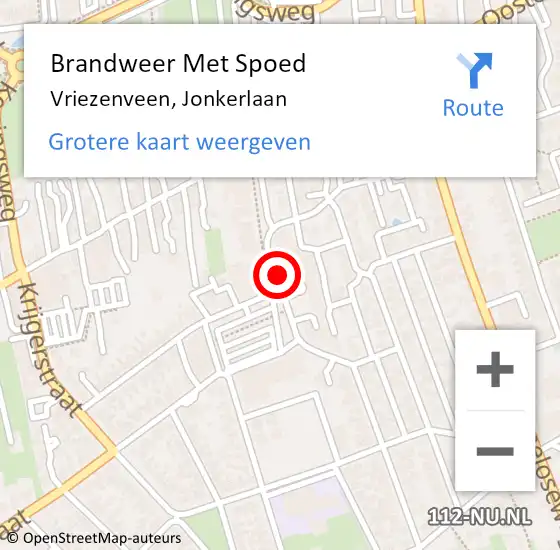 Locatie op kaart van de 112 melding: Brandweer Met Spoed Naar Vriezenveen, Jonkerlaan op 18 januari 2019 12:40