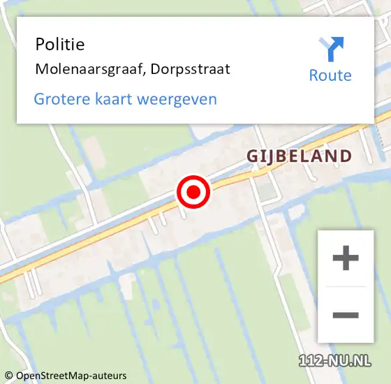 Locatie op kaart van de 112 melding: Politie Molenaarsgraaf, Dorpsstraat op 18 januari 2019 13:32
