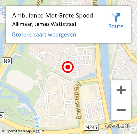 Locatie op kaart van de 112 melding: Ambulance Met Grote Spoed Naar Alkmaar, James Wattstraat op 18 januari 2019 14:32