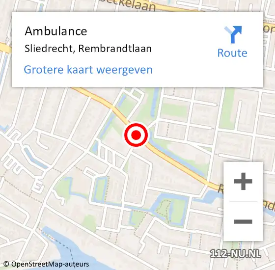 Locatie op kaart van de 112 melding: Ambulance Sliedrecht, Rembrandtlaan op 18 januari 2019 15:36