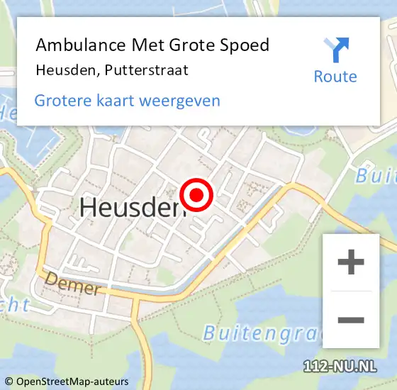 Locatie op kaart van de 112 melding: Ambulance Met Grote Spoed Naar Heusden, Putterstraat op 18 januari 2019 19:06
