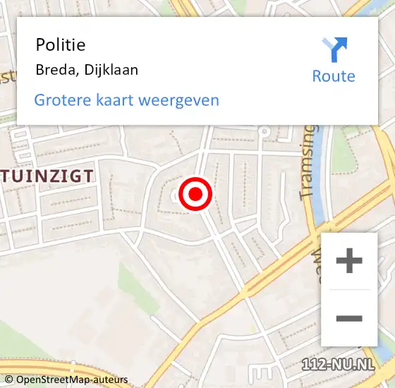 Locatie op kaart van de 112 melding: Politie Breda, Dijklaan op 19 januari 2019 00:32