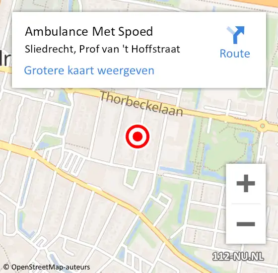 Locatie op kaart van de 112 melding: Ambulance Met Spoed Naar Sliedrecht, Prof van 't Hoffstraat op 19 januari 2019 07:51