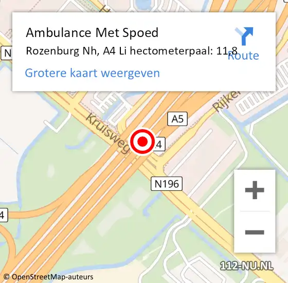 Locatie op kaart van de 112 melding: Ambulance Met Spoed Naar Rozenburg Nh, A4 Li hectometerpaal: 11,1 op 19 januari 2019 10:19