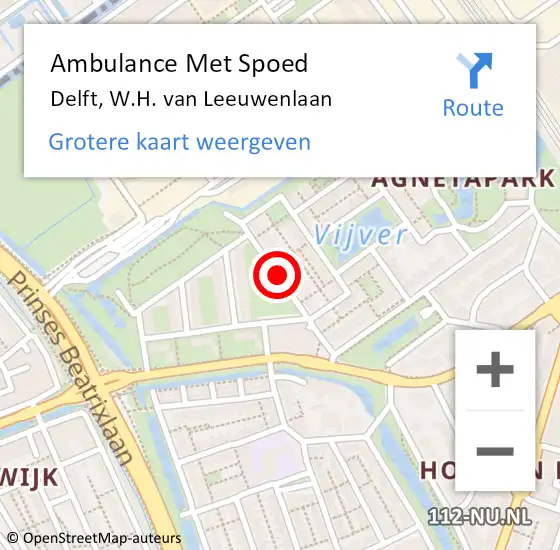 Locatie op kaart van de 112 melding: Ambulance Met Spoed Naar Delft, W.H. Van Leeuwenlaan op 19 januari 2019 10:29