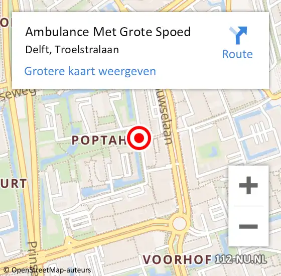 Locatie op kaart van de 112 melding: Ambulance Met Grote Spoed Naar Delft, Troelstralaan op 19 januari 2019 10:44